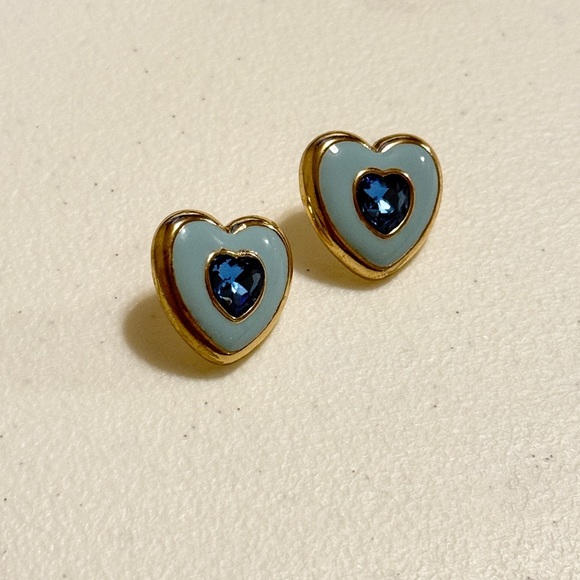 ⚜️ Gold and Blue Heart Earrings - Picture 7 of 7
